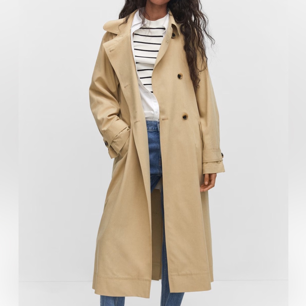 Mango Beige Double-Breasted Trench Coat